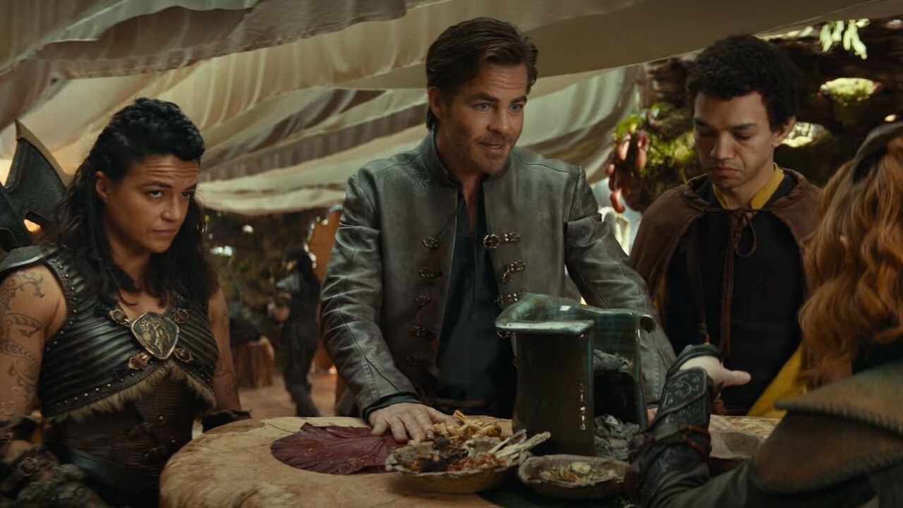 Michelle Rodriguez, Chris Pine, and Justice Smith in Dungeons & Dragons: Honor Among Thieves