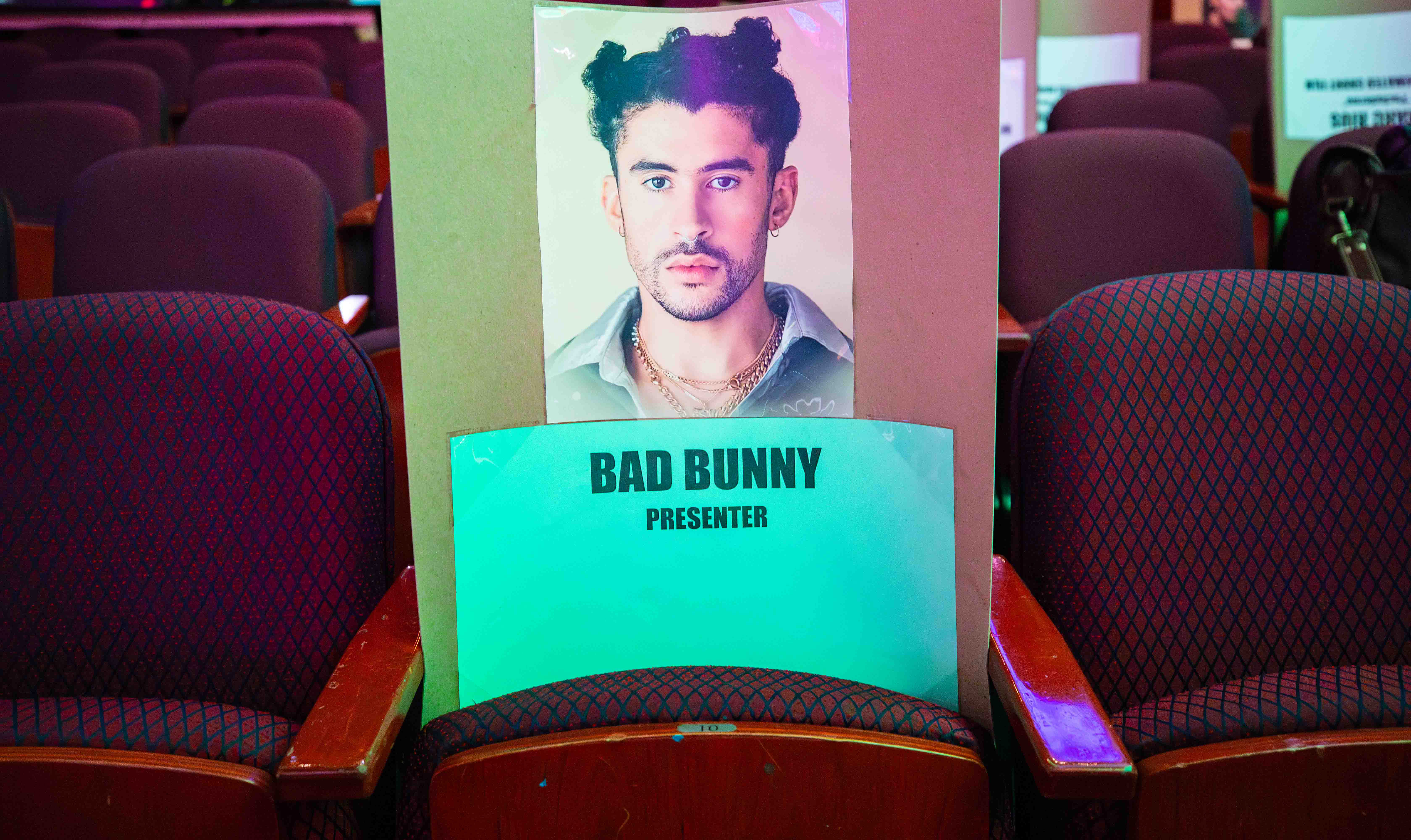 Bad Bunny seat at the 2024 Oscars rehearsal