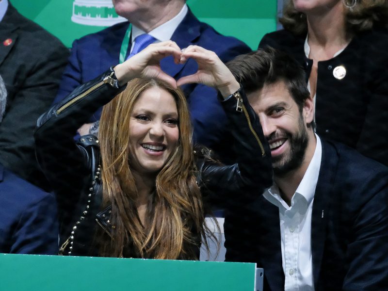 Musician Shakira and football player Gerard Pique watch the 2019 Davis Cup final match between Rafael Nadal of Spain and Denis Shapovalov of Canada at La Caja Magica on November 24, 2019 in Madrid, Spain. (Photo by Oscar Gonzalez/NurPhoto via Getty Images)