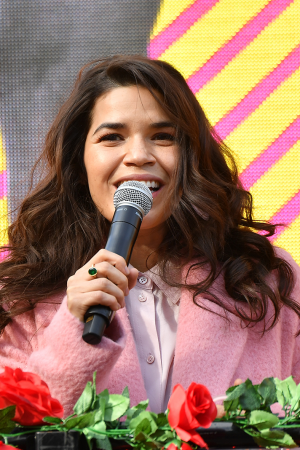 Actress America Ferrera speaks onstage during Joy To The Polls at Lucky Shoals Park on December 19, 2020 in Norcross, Georgia. Photo by Paras Griffin/Getty Images