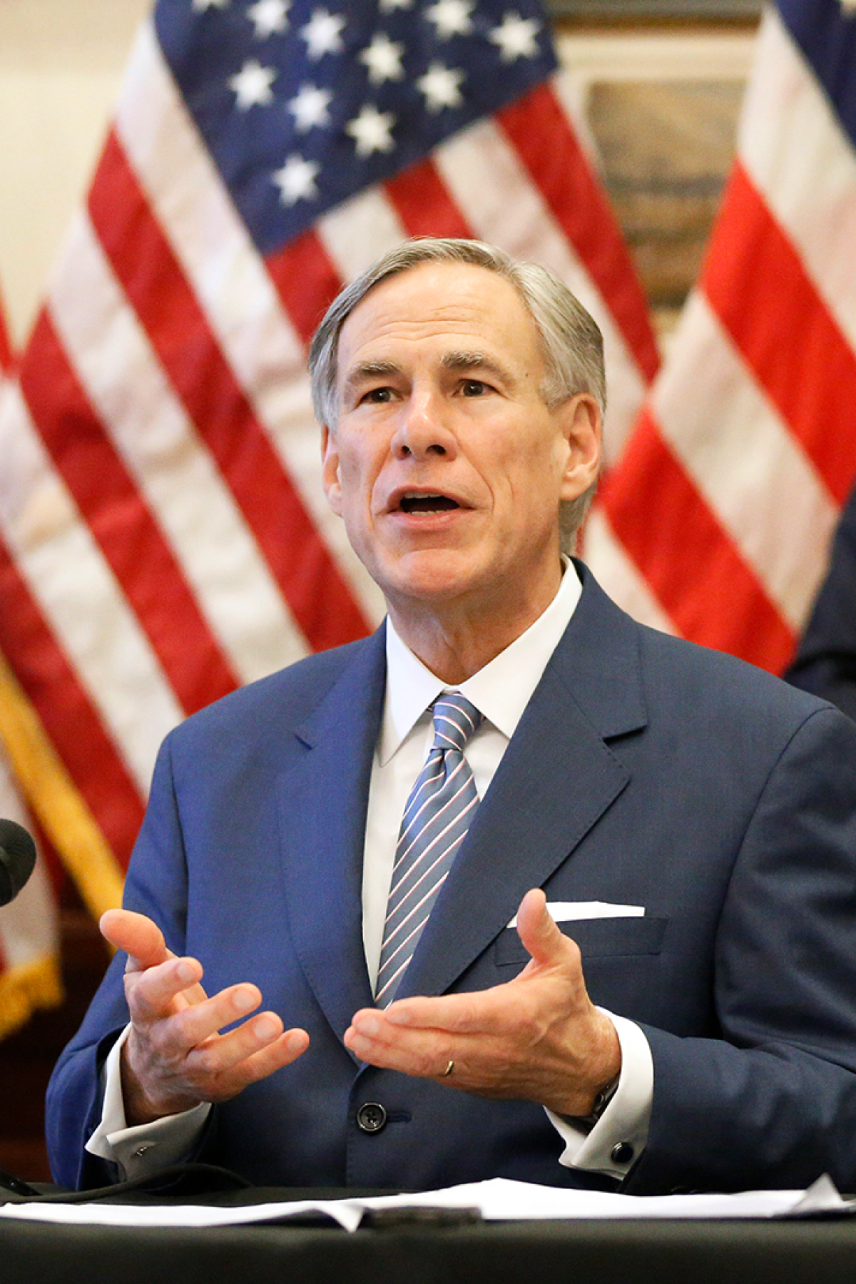 Texas Governor Greg Abbott announced the US Army Corps of Engineers and the state are putting up a 250-bed field hospital at the Kay Bailey Hutchison Convention Center in downtown Dallas during a press conference at the Texas State Capitol in Austin, Sunday, March 29, 2020. Photo by Tom Fox-Pool/Getty Images