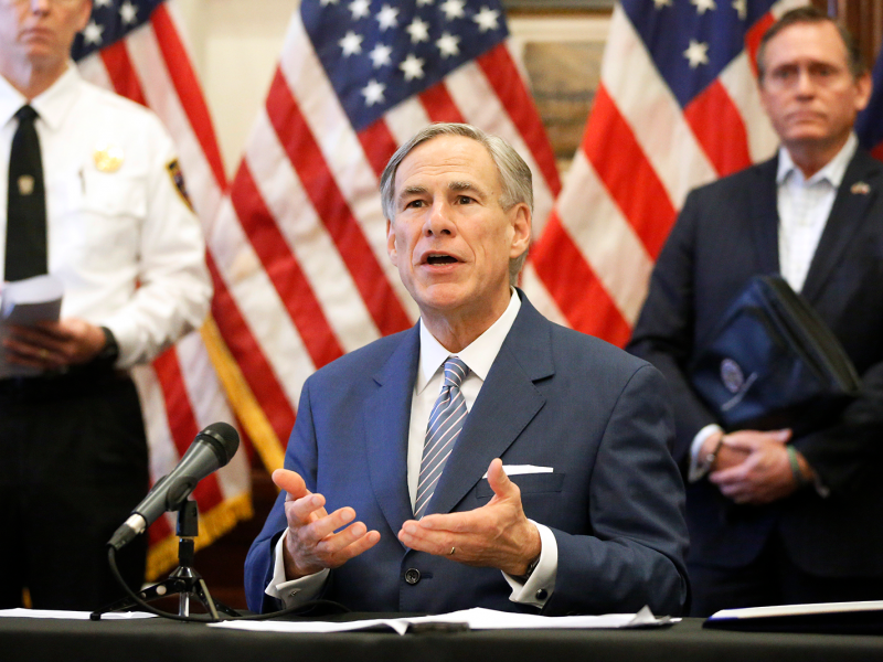 Texas Governor Greg Abbott announced the US Army Corps of Engineers and the state are putting up a 250-bed field hospital at the Kay Bailey Hutchison Convention Center in downtown Dallas during a press conference at the Texas State Capitol in Austin, Sunday, March 29, 2020. Photo by Tom Fox-Pool/Getty Images