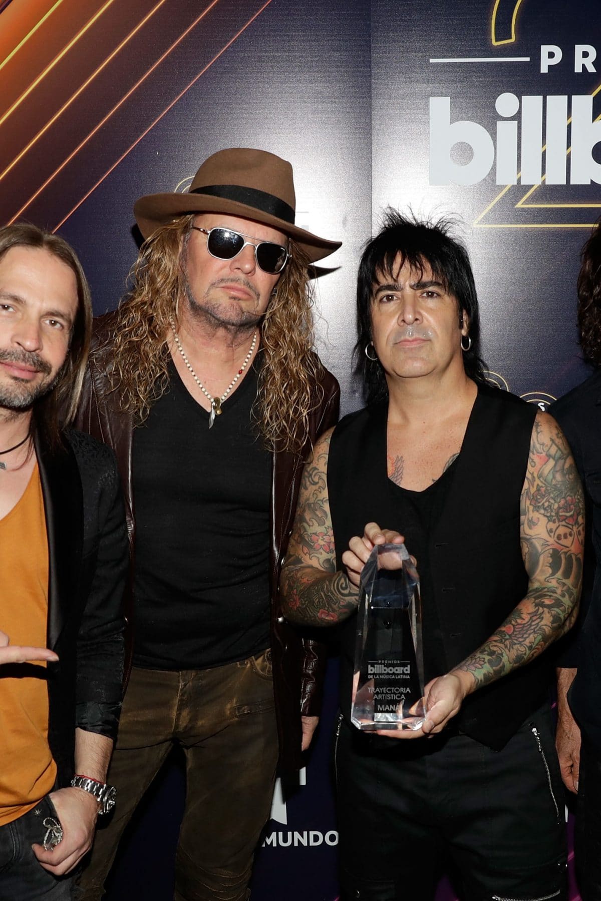 Mana poses with an award in the press room at the 2018 Billboard Latin Music Awards at the Mandalay Bay Events Center on April 26, 2018.