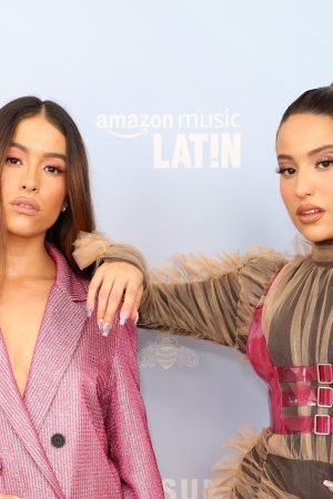 MIAMI, FLORIDA - SEPTEMBER 22: Laura Villa and Lucia Villa of Las Villa attend Billboard Latin Music Week 2021 on September 22, 2021 in Miami, Florida.