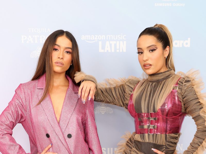 MIAMI, FLORIDA - SEPTEMBER 22: Laura Villa and Lucia Villa of Las Villa attend Billboard Latin Music Week 2021 on September 22, 2021 in Miami, Florida.