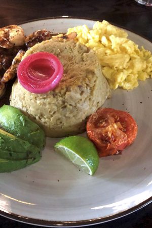 East Meadow, N.Y.: Mangu (mashed plantains) with shrimp, eggs and avocado at NuVo Kitchen, a Caribbean eatery in East Meadow, New York, on September 7, 2021.
