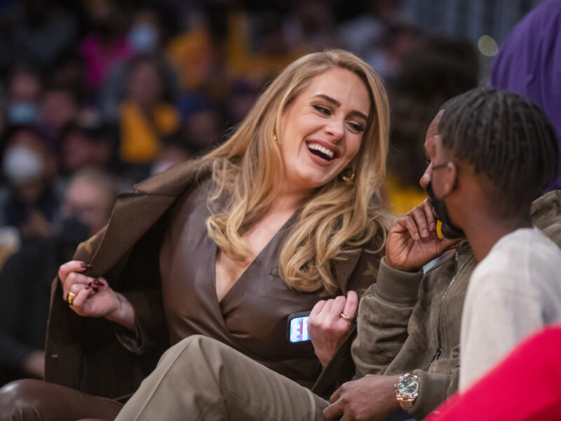 Los Angeles, CA - October 19: Singer Adele attends a game between the Golden State Warriors and the Los Angeles Lakers on October 19, 2021 at STAPLES Center in Los Angeles.