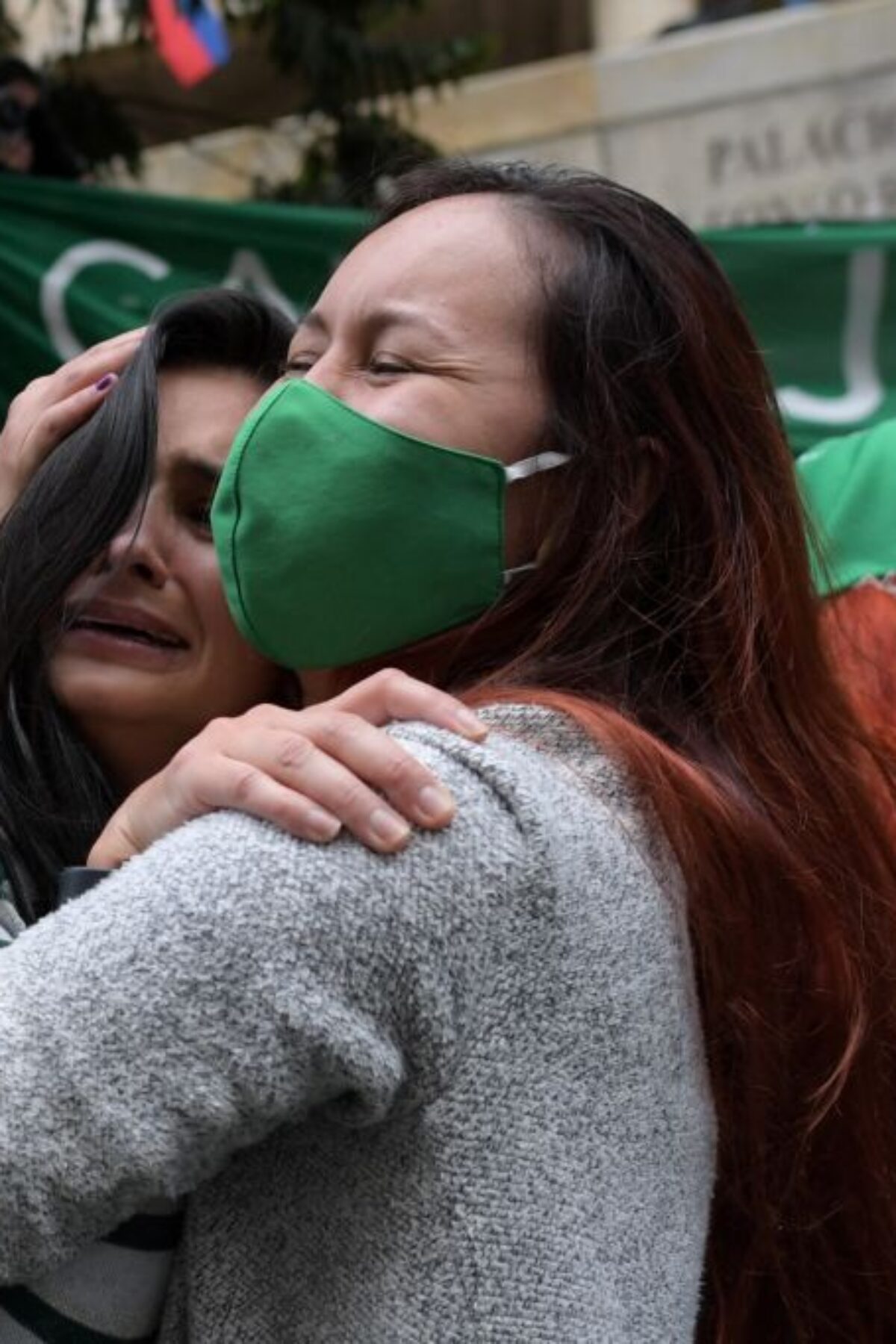 Abortion rights activists celebrate the decision of Colombia's high court to decriminalise abortion up to 24 weeks of pregnancy in Bogota, on February 21, 2022. (Photo by Raul ARBOLEDA / AFP) (Photo by RAUL ARBOLEDA/AFP via Getty Images)