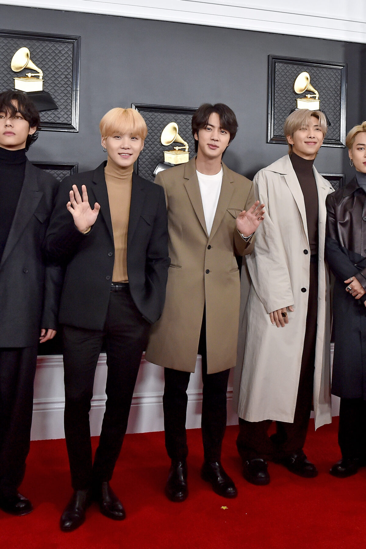 LOS ANGELES, CALIFORNIA - JANUARY 26: (L-R) Jungkook, V, Suga, Jin, RM, Jimin and J-Hope of music group BTS attend the 62nd Annual GRAMMY Awards at Staples Center on January 26, 2020 in Los Angeles, California. (Photo by Axelle/Bauer-Griffin/FilmMagic)
