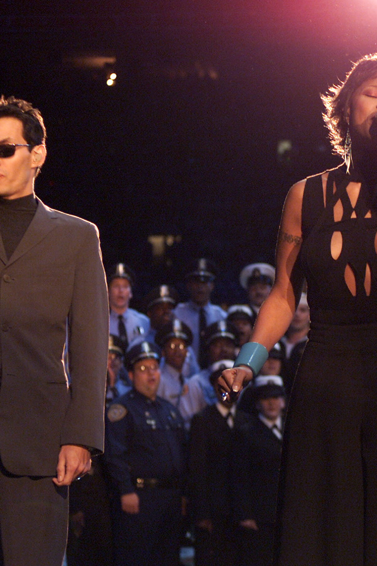 Marc Anthony & Mary J. Blige performing at the Super Bowl Pre Game Show in 2002.