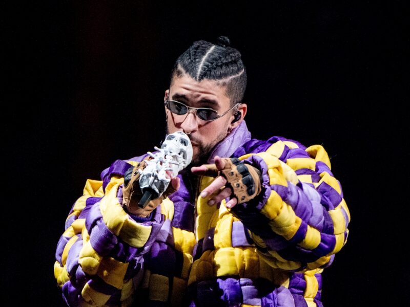 LOS ANGELES, CALIFORNIA - FEBRUARY 24: Bad Bunny performs at Crypto.com Arena on February 24, 2022 in Los Angeles, California. (Photo by Timothy Norris/Getty Images)_Safaera
