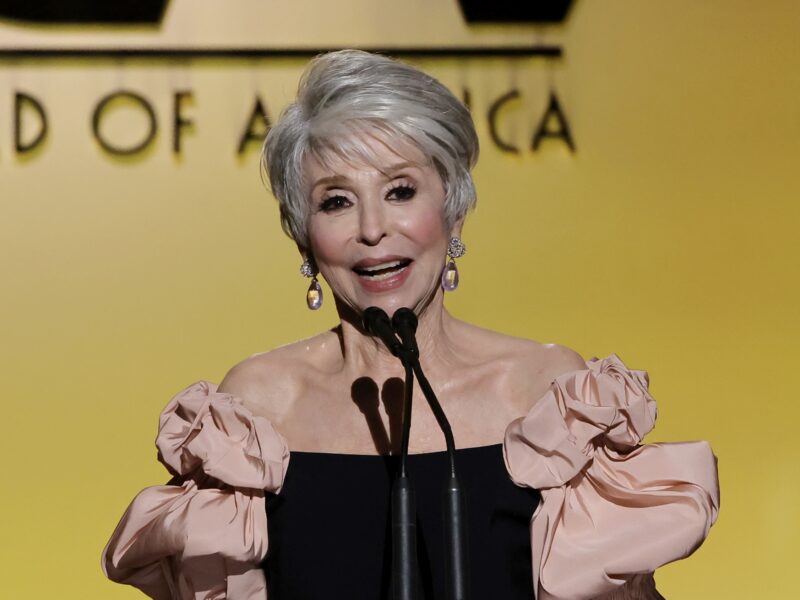 LOS ANGELES, CALIFORNIA - MARCH 19: Rita Moreno accepts the Stanley Kramer Award onstage during the 33rd Annual Producers Guild Awards at Fairmont Century Plaza on March 19, 2022 in Los Angeles, California. (Photo by Kevin Winter/Getty Images)
