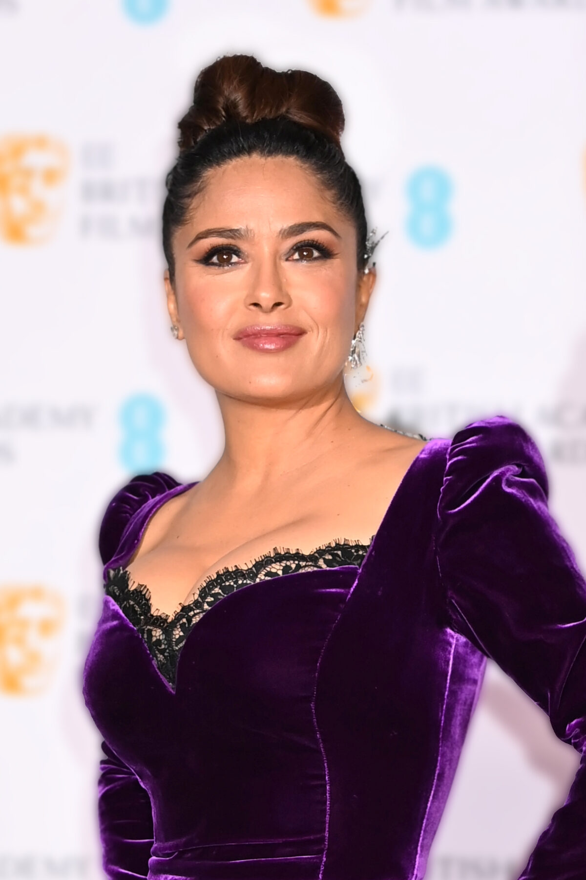 LONDON, ENGLAND - MARCH 13: Salma Hayek poses in the Winners Room at the EE British Academy Film Awards 2022 at Royal Albert Hall on March 13, 2022 in London, England. (Photo by Dave J Hogan/Getty Images)
