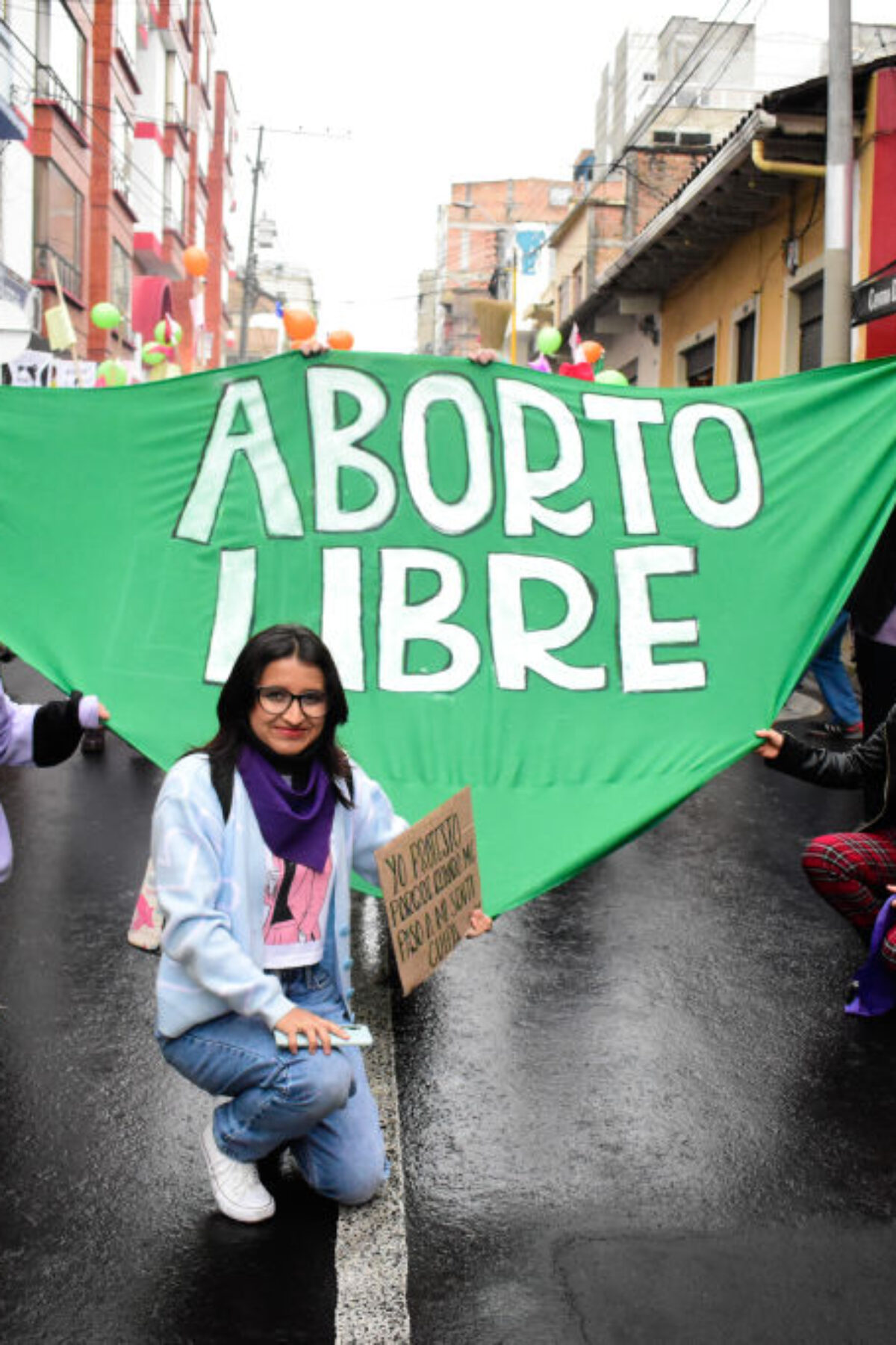 Women celebrate the decriminalization of abortions in Colombia as women participate in the International Womens day demonstrations in Pasto - Narino, Colombia on March 8, 2022. (Photo by: Elizabeth Palchucan/Long Visual Press/Universal Images Group via Getty Images)