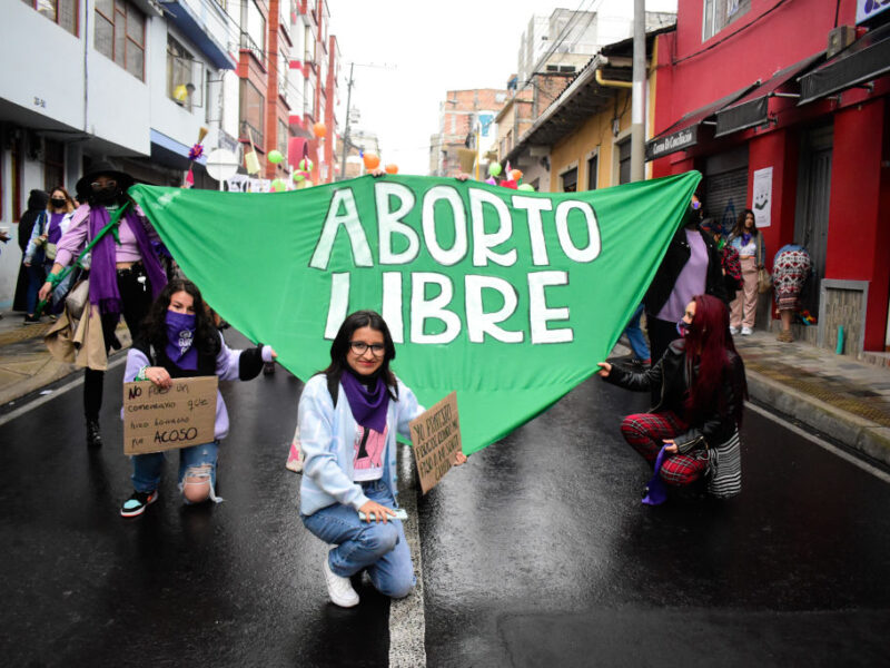 Women celebrate the decriminalization of abortions in Colombia as women participate in the International Womens day demonstrations in Pasto - Narino, Colombia on March 8, 2022. (Photo by: Elizabeth Palchucan/Long Visual Press/Universal Images Group via Getty Images)