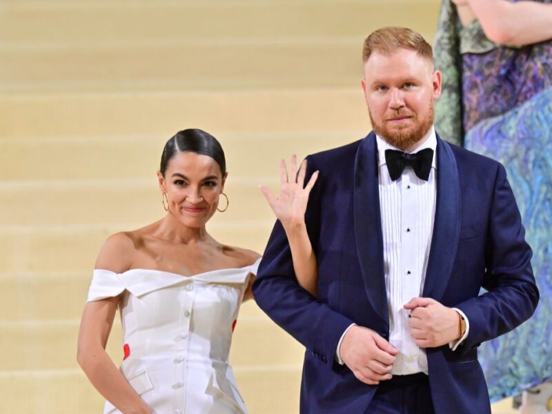 NEW YORK, NEW YORK - SEPTEMBER 13: Alexandria Ocasio-Cortez and Riley Roberts leave the 2021 Met Gala Celebrating In America: A Lexicon Of Fashion at Metropolitan Museum of Art on September 13, 2021 in New York City. (Photo by James Devaney/GC Images)