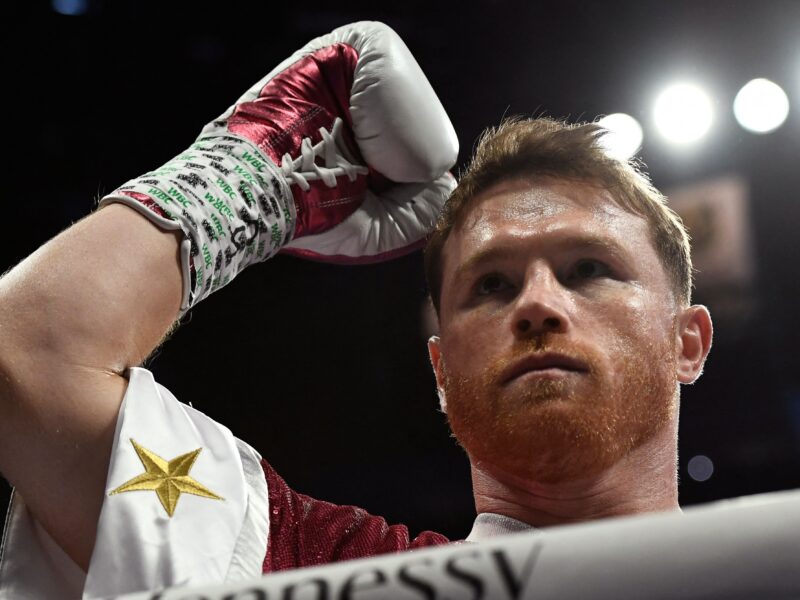 Mexican boxer Canelo Alvarez arrives for his light-heavyweight world title boxing match against Russian boxer Dmitry Bivol at T-Mobile Arena in Las Vegas, Nevada, May 7, 2022. (Photo by Patrick T. FALLON / AFP) (Photo by PATRICK T. FALLON/AFP via Getty Images)