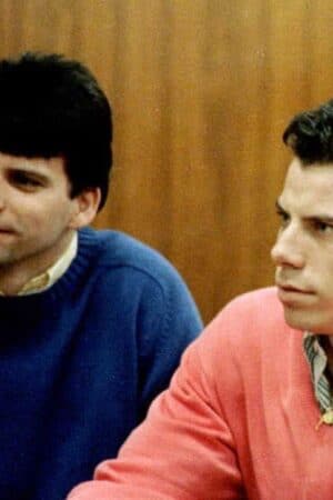 LOS ANGELES, UNITED STATES: This 1992 file photo shows double murder defendants Erik (R) and Lyle Menendez (L) during a court appearance in Los Angeles, Ca. The Menendez brothers have been found guilty of first degree murder 20 March in their second trial for the killing of their parents. AFP PHOTO Mike NELSON/mn (Photo credit should read MIKE NELSON/AFP via Getty Images)