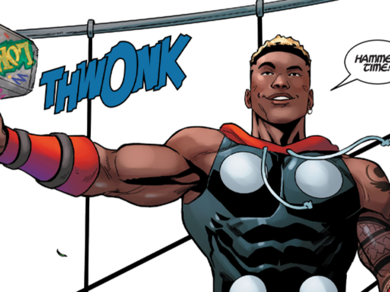 Source: What If… Miles Morales Vol. 1 #4 “What if…Mile Morales became Thor?” (2022), Marvel Comics. Words by Yehudi Mercado, art by Luigi Zagaria and Chris Sotomayor.