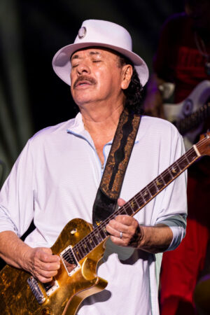 CLARKSTON, MICHIGAN - JULY 05: Carlos Santana of Santana performs at Pine Knob Music Theatre on July 05, 2022 in Clarkston, Michigan. (Photo by Scott Legato/Getty Images)