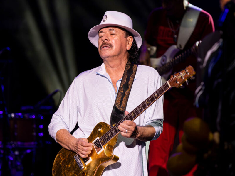 CLARKSTON, MICHIGAN - JULY 05: Carlos Santana of Santana performs at Pine Knob Music Theatre on July 05, 2022 in Clarkston, Michigan. (Photo by Scott Legato/Getty Images)
