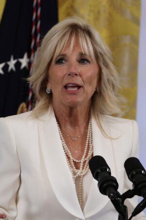 WASHINGTON, DC - JUNE 15: U.S. first lady Jill Biden speaks at an event celebrating Pride month in the East Room of the White House June 15, 2022 in Washington, DC. President Joe Biden signed an executive order at the event that aims to push back at what the administration calls discriminatory legislative attacks by Republican-controlled states on the LGBTQ community. (Photo by Alex Wong/Getty Images)