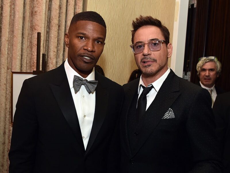 BEVERLY HILLS, CA - OCTOBER 30: (EXCLUSIVE COVERAGE) Actor Jamie Foxx (L) and honoree Robert Downey Jr. attend the BAFTA Los Angeles Jaguar Britannia Awards presented by BBC America and United Airlines at The Beverly Hilton Hotel on October 30, 2014 in Beverly Hills, California. (Photo by Kevin Winter/BAFTA LA/Getty Images for BAFTA LA)