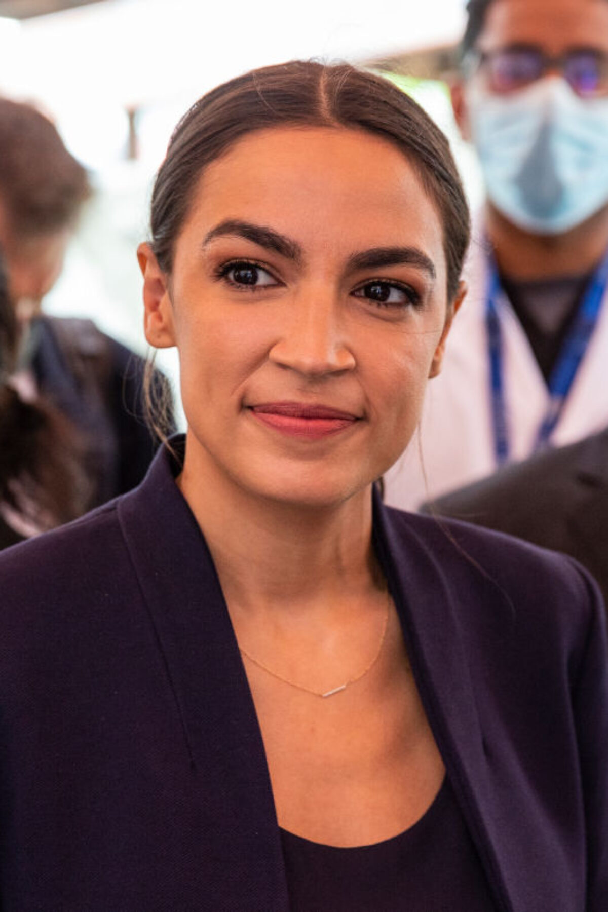 NEW YORK, UNITED STATES - 2021/06/04: Representative Alexandria Ocasio-Cortez (AOC) and other elected officials meet with employees at Elmhurst hospital. Representatives Ocasio-Cortez and Meng recently submitted a joint community funding request for $3,000,000 for fiscal year of 2022 to House Appropriators to be available to upgrade maternity facility at Elmhurst. U. S. Senator Gillibrand recently announced the Modernizing Obstetric Medicine Standards (MOMS) Act and Maternal CARE Act to help address the disproportionate rate of maternal deaths among Black and brown women. (Photo by Lev Radin/Pacific Press/LightRocket via Getty Images)