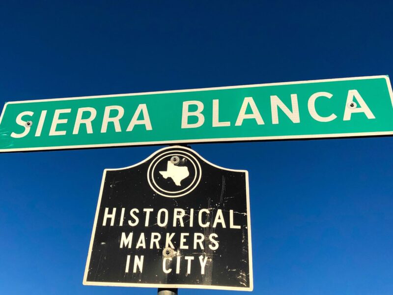Texas Road Sign: Town Marker for Sierra Blanca