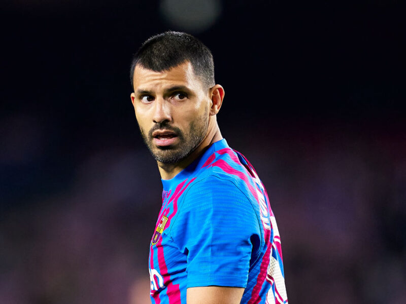 BARCELONA, SPAIN - OCTOBER 17: Sergio Aguero of FC Barcelona looks on during the LaLiga Santander match between FC Barcelona and Valencia CF at Camp Nou on October 17, 2021 in Barcelona, Spain. (Photo by Pedro Salado/Quality Sport Images/Getty Images)