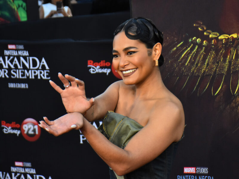 NAUCALPAN, MEXICO - NOVEMBER 9: Actress Mabel Cadena attends the red carpet of the Black Panther: Wakanda Forever fan event at Plaza Satelite. On November 9, 2022 in Naucalpan, Mexico.