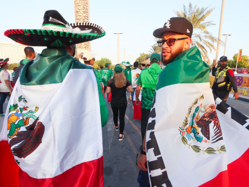 DOHA, QATAR - NOVEMBER 22: Fans of Mexico arrive to the Stadium 974 prior to the FIFA World Cup Qatar 2022 Group C match between Mexico and Poland at Stadium 974 on November 22, 2022 in Doha, Qatar. (Photo by Khalil Bashar/Jam Media/Getty Images)