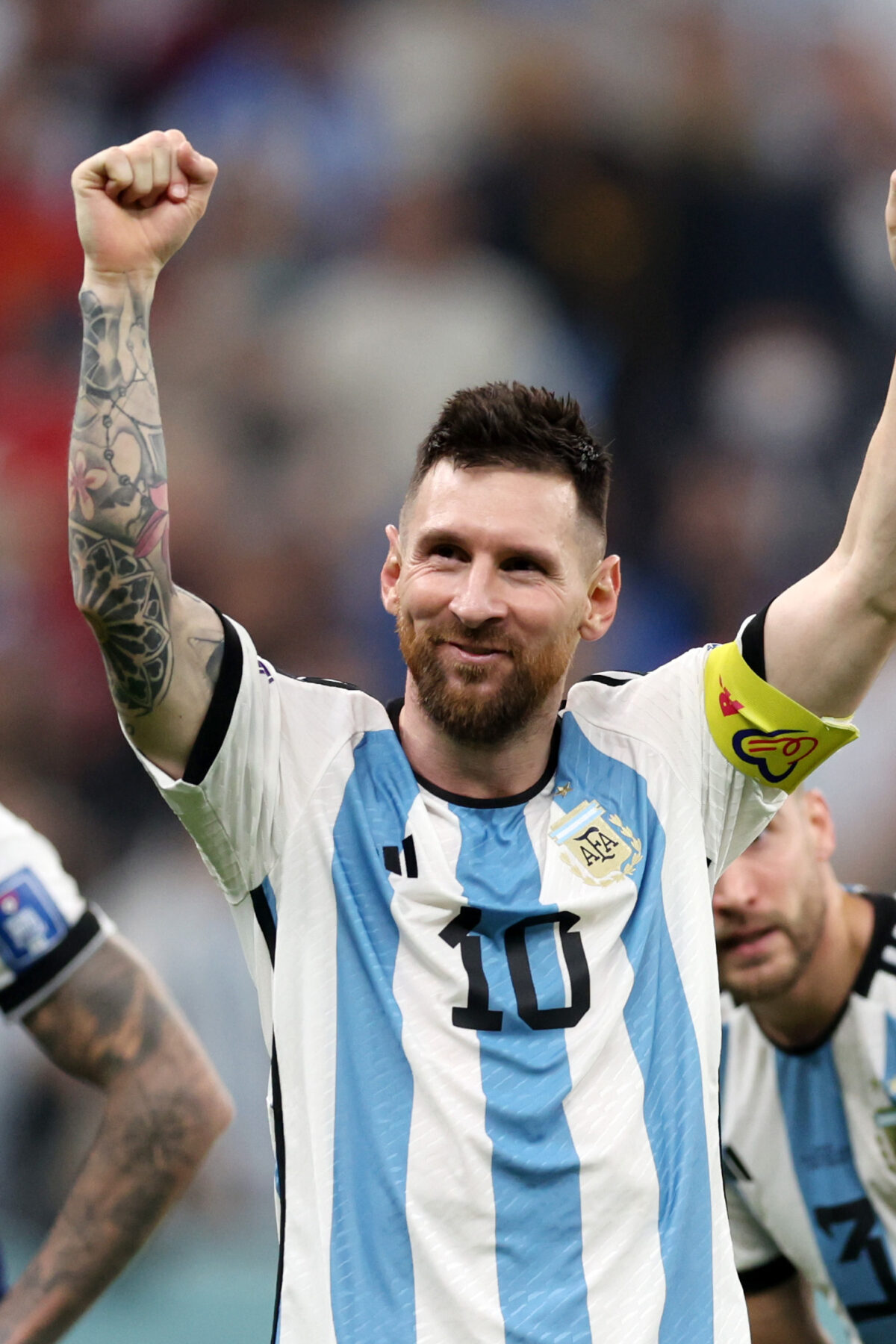 LUSAIL CITY, QATAR - DECEMBER 13: Lionel Messi of Argentina celebrates after the 3-0 win during the FIFA World Cup Qatar 2022 semi final match between Argentina and Croatia at Lusail Stadium on December 13, 2022 in Lusail City, Qatar. (Photo by Clive Brunskill/Getty Images)
