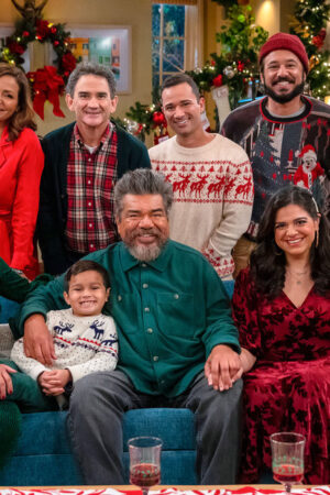 LOPEZ VS LOPEZ -- "Lopez vs Christmas" Episode 106 -- Pictured: (l-r) Selenis Leyva as Rosie, Constance Marie as Connie, Brice Gonzalez as Chance, Valente Rodriguez as Val, George Lopez as George, Luis Armand Garcia as Louie, Mayan Lopez as Mayan, Al Madrigal as Oscar, Belita Moreno as Bella, Matt Shively as Quinten -- (Photo by: Nicole Weingart/NBC)