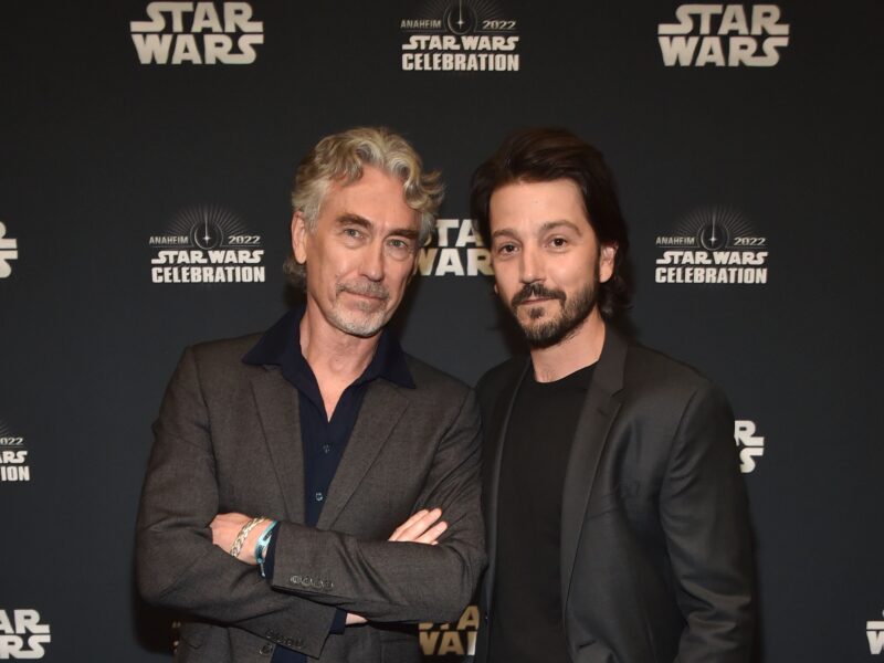 ANAHEIM, CALIFORNIA - MAY 26: (L-R) Tony Gilroy and Diego Luna attend the studio showcase panel at Star Wars Celebration for “Andor” in Anaheim, California on May 26, 2022. The new original series from Lucasfilm launches exclusively on Disney+ August 31. (Photo by Alberto E. Rodriguez/Getty Images for Disney)