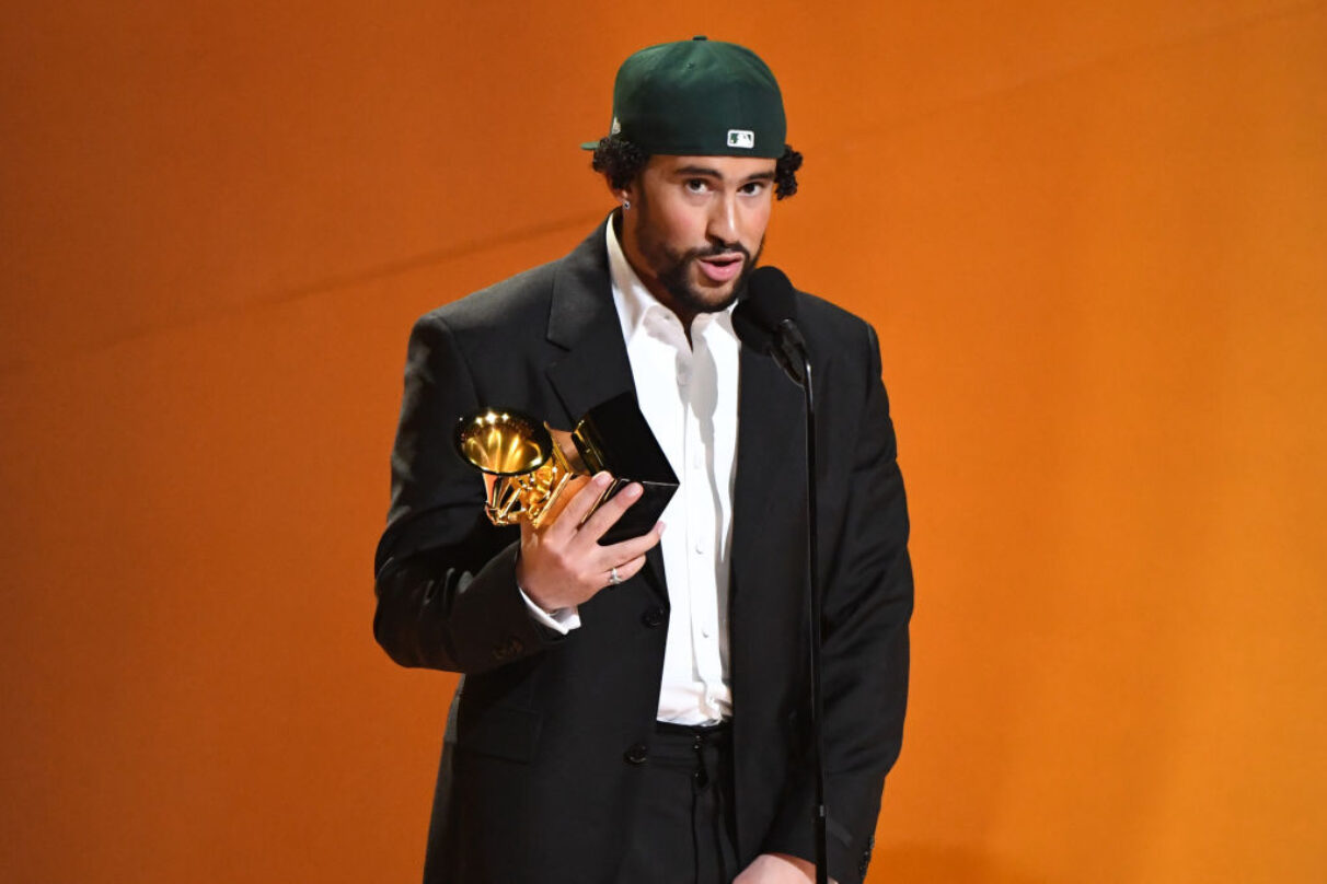 Locked On A's on X: Did Bad Bunny wear an A's hat to accept his Grammy??   / X