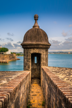 This "Garita" is located in the historical city of Old San Juan in Puerto Rico's capital. Founded in 1509, this walled city is characterized by its blue cobblestone streets and colonial times structures. The "Garitas" were used as surveillance outposts by the Spanish guards against attacks either by sea or land.