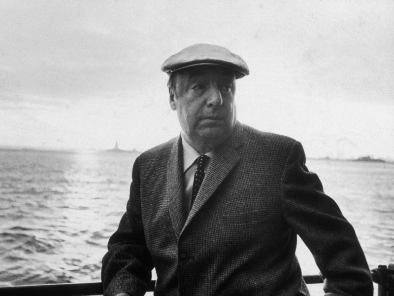 13th June 1966: EXCLUSIVE Chilean poet and activist Pablo Neruda (1904 - 1973) leans on a ship's railing during the 34th annual PEN boat ride around New York City. He wears a cap. (Photo by Sam Falk/New York Times Co./Getty Images)