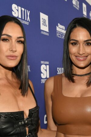 LOS ANGELES, CALIFORNIA - FEBRUARY 12: Brie Bella and Nikki Bella attend the Sports Illustrated Super Bowl Party at Century City Park on February 12, 2022 in Los Angeles, California. (Photo by Rodin Eckenroth/Getty Images)