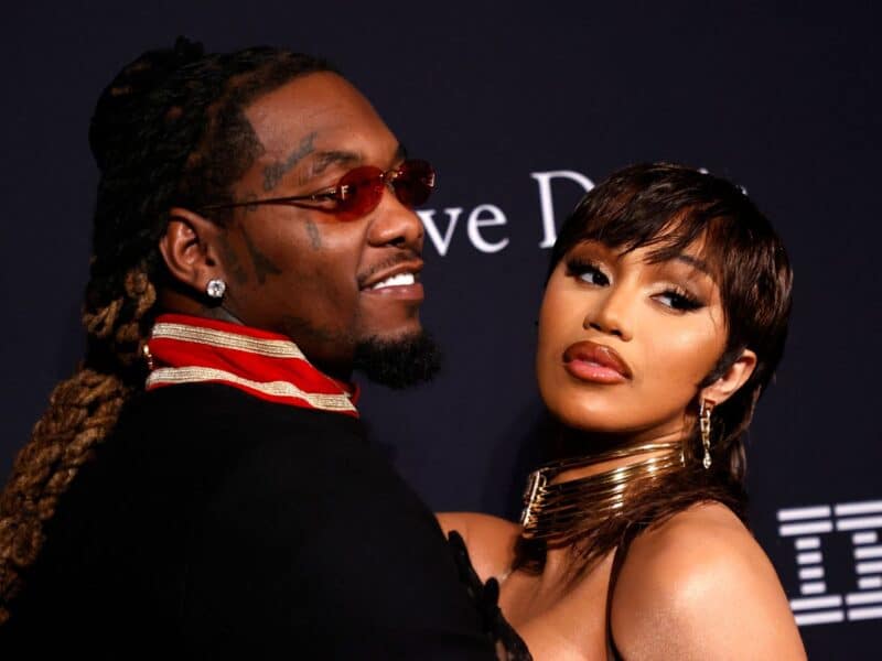 US rapper Offset (L) and US rapper Cardi B arrives for the Recording Academy and Clive Davis pre-Grammy gala at the Beverly Hilton hotel in Beverly Hills, California on February 4, 2023. (Photo by Michael TRAN / AFP) (Photo by MICHAEL TRAN/AFP via Getty Images)