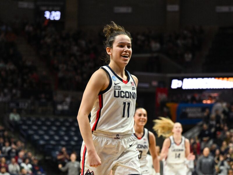 STORRS, CT - MARCH 18: Lou Lopez Sénéchal #11 of the University of Connecticut Huskies during the first round of the 2023 NCAA Women's Basketball Tournament held at Gampel Pavilion on March 18, 2023 in Storrs, Connecticut. (Photo by Sean Elliot/NCAA Photos via Getty Images)