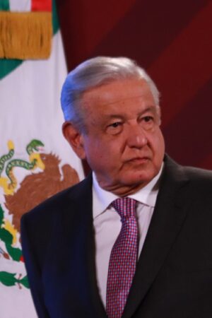 May 17, 2023 in Mexico City, Mexico: President of Mexico, Andres Manuel Lopez Obrador, speaks during the morning news conference in front of reporters at the National Palace. (Photo credit should read Carlos Santiago / Eyepix Group/Future Publishing via Getty Images)