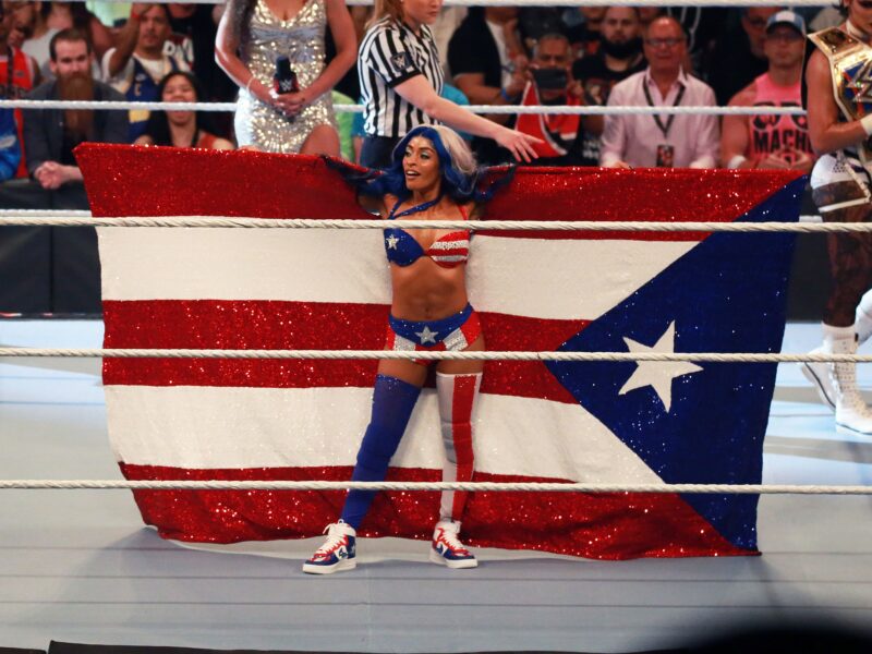 SAN JUAN, PUERTO RICO - MAY 06: Zelina Vega enters the ring during the WWE Backlash at Coliseo de Puerto Rico José Miguel Agrelot on May 06, 2023 in San Juan, Puerto Rico.(Photo by Gladys Vega/ Getty Images)