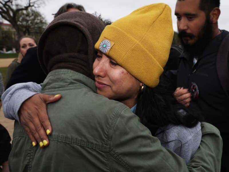 WASHINGTON, DC - MARCH 24: Kimberly Mata-Rubio and Felix Rubio, parents of Uvalde mass school shooting victim Alexandra “Lexi” Rubio, are greeted by other activists after they spoke during a “Generation Lockdown” event on gun control at the National Mall on March 24, 2023 in Washington, DC. Gun control activists gathered for a rally to call on the Senate to pass S.25, the federal assault weapons ban. (Photo by Alex Wong/Getty Images)