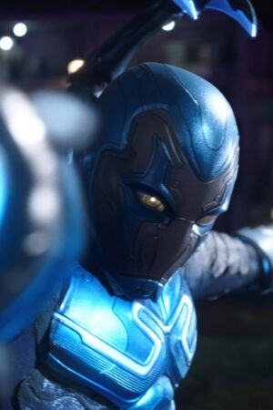 Blue Beetle costume with canon hands