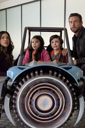 Spy Kids Armageddon cast of Gina Rodriguez, Zachary Levi, Everly Carganilla, and Connor Esterson
