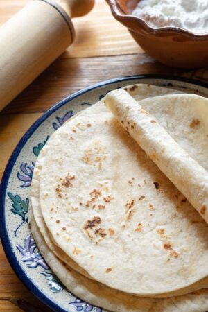 Authentic mexican flour tortillas with cheese and salsa