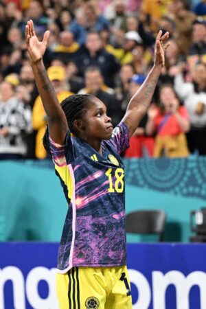 SYDNEY, AUSTRALIA - JULY 30: Linda Caicedo of Colombia celebrates after scoring her team's first goal during the FIFA Women's World Cup Australia & New Zealand 2023 Group H match between Germany and Colombia at Sydney Football Stadium on July 30, 2023 in Sydney, Australia. (Photo by Amy Halpin /DeFodi Images via Getty Images)