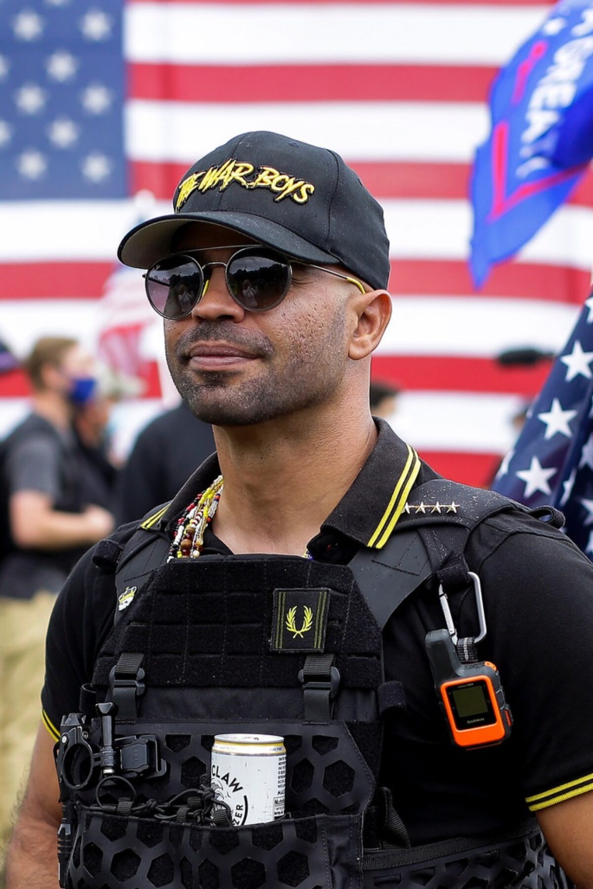 PORTLAND, OR - SEPTEMBER 26: Proud Boys chairman Enrique Tarrio (C) poses for a portrait at Delta Park during a rally on September 26, 2020 in Portland, Oregon. Hundreds of right-leaning activists attended Saturday's event. (Photo by Joshua Lott/The Washington Post via Getty Images)
