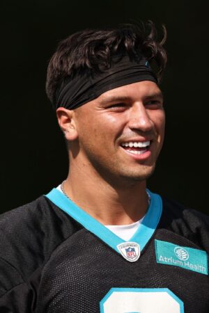 SPARTANBURG, SOUTH CAROLINA - JULY 27: Matt Corral #2 of the Carolina Panthers attends Carolina Panthers Training Camp at Wofford College on July 27, 2023 in Spartanburg, South Carolina. (Photo by Jared C. Tilton/Getty Images)